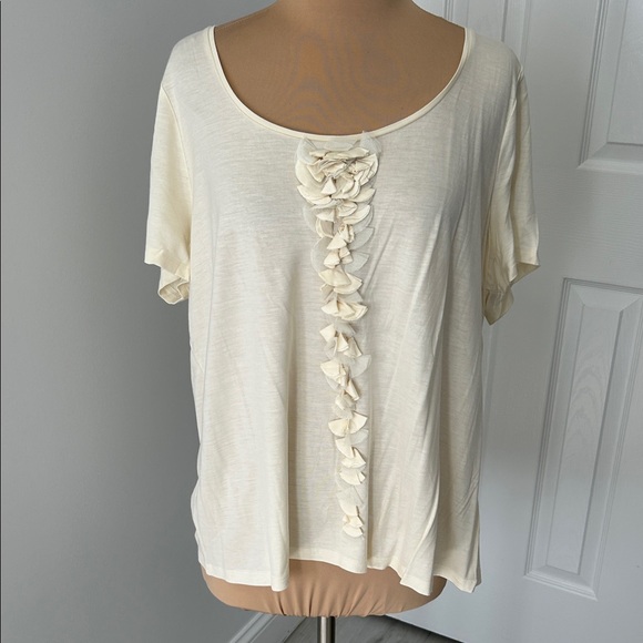 Talbots Cream Ruffle Front Tee - Picture 2 of 9